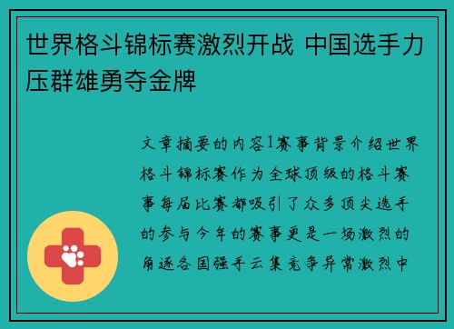 世界格斗锦标赛激烈开战 中国选手力压群雄勇夺金牌